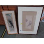 ORIENTAL ART, signed Japanese watercolour study "Flags" and 1 other oriental watercolour