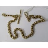 VINTAGE ROLLERBALL ALBERT WATCH CHAIN, 9ct yellow gold bright cut design with T-bar, approx 33.6"