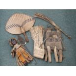 NEW ZEALAND, beadwork handled fly whisk, woven fan, doll and other artifacts