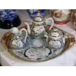 ORIENTAL CERAMICS, Japanese porcelain 4 piece cabaret set, consisting of twin handled circular tray,