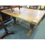OAK REFECTORY TABLE, carved cup & cover design supports, 58" length
