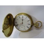 18ct YELLOW GOLD FULL HUNTER POCKET WATCH, weight including mechanism of 100 grams, movement appears