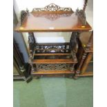 VICTORIAN WALNUT CANTERBURY, fretwork sides & galleried top, with drawer base, 23" width