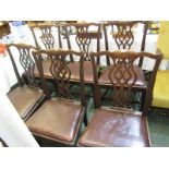 PROVINCIAL CHIPPENDALE, set of 6 mahogany and fruit wood pierced slat back dining chairs, drop-in