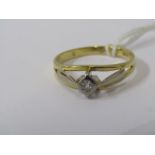 9ct YELLOW GOLD DIAMOND SOLITAIRE RING, size Q