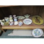 HONITON, shelf of mainly Honiton decorative tableware including leaping Gazelle vase