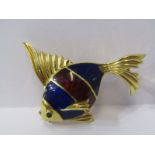 18ct YELLOW GOLD ENAMEL FISH BROOCH, 7.2 grams