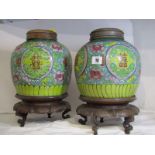 ORIENTAL CERAMICS, pair of large stoneware ginger jars, decorated with polychrome floral and Eastern