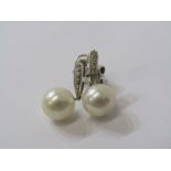 PAIR OF 18ct WHITE GOLD & DIAMOND PEARL DROP EARRINGS