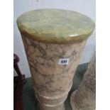 INTERIOR DESIGN, A pair of sectional marble columns with later onyx tops 35" high and 9" diameter