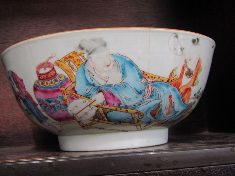 ORIENTAL CERAMICS, 18th Century Chinese famille rose 8" bowl decorated with figures within garden - Image 2 of 16