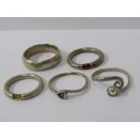 SELECTION OF 5 SILVER RINGS, 3 stoneset, various sizes