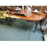 MAHOGANY EXTENDING D-END DINING TABLE, tapering fluted square legs with original castors & winding