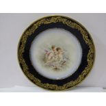 SEVRES STYLE, 19th Century cabinet plate, gilded royal blue border with cherub centre, blue