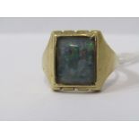 ANTIQUE 9ct YELLOW GOLD GENTLEMAN'S BLACK OPAL SIGNET RING, size Y