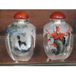 CHINESE SNUFF BOTTLES, pair of signed interior decorated bottles depicting kittens and floral