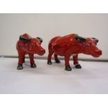 ORIENTAL CERAMICS, pair of porcelain Buffalos, terracotta enamelled decoration, 8.5" length