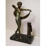 ART DECO, marble based exotic dancer design cigarette lighter (some repair work required), 11"