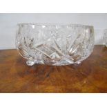 CUT GLASS, 9" fruit bowl on 3 raised feet together with 1 other 9" fruit bowl
