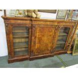 WALNUT CREDENZA, a fine mid 19th Century figured walnut marquetry & inlaid breakfront credenza, 2