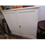 PINE STORAGE CABINET, white painted twin door plinth based storage cupboard, 49" height, 50" width