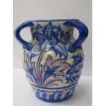 CHARLOTTE RHEAD, Crown Ducal triple handled 8" vase decorated with blue floral design, no 41 mark