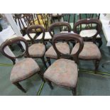 VICTORIAN DINING CHAIRS, set of 6 mahogany hoop back dining chairs with serpentine fronted seats and