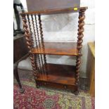 VICTORIAN ROSEWOOD & MAHOGANY 3 TIER WHATNOT, barley twist supports with single drawer base, 24"