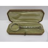 LADIES MAGNIFYING GLASS with attractive rose garland enamelled decoration in original case