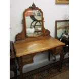 FRENCH DESIGN KNEEHOLE DRESSING TABLE, carved framed bevelled swing dressing mirror with 4 short