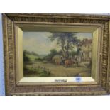 ALFRED VICKERS, signed oil on canvas "Outside the Tavern", 7" x 11"
