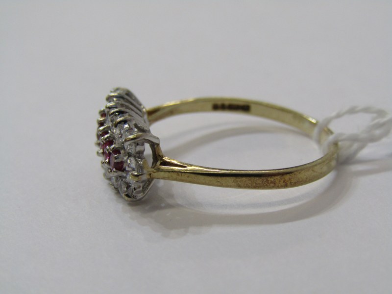 9ct YELLOW GOLD RED & WHITE STONE CLUSTER RING, size Q/R - Image 3 of 6