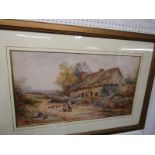 M. C. TENNANT, signed watercolour "Figure outside Thatched Cottage", 13.5" x 24"