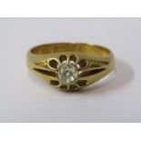 HEAVY 18ct YELLOW GOLD DIAMOND SET GYPSY RING, old cushion cut diamond approx 0.70ct, approx 8 grms,