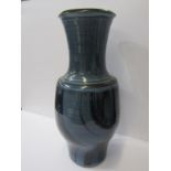 STUDIO POTTERY, blue glazed 15" club design stoneware vase signed to base 'RC'