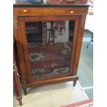 VICTORIAN MARQUETRY WALNUT SIDE CABINET, glazed single door with applied gilt metal mounts, 29.5"