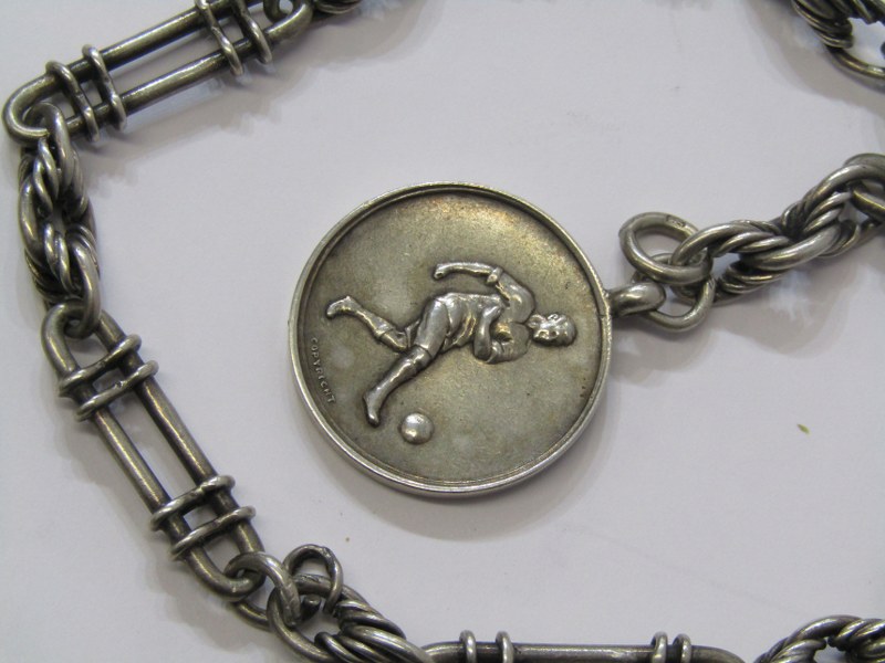 SELECTION OF SILVER & WHITE METAL ALBERT CHAINS, T bars and fobs - Image 3 of 4