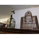 WOODEN SPINDLE FRAMED BIRD CAGE, 18" height