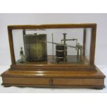 BAROGRAPH, cabinet cased drawer base oak barograph with bevelled glass panels