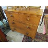 PINE CHEST OF DRAWERS, waxed pine straight front chest, 2 short and 2 long drawers, wooden knop