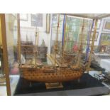 MARITIME MODEL, cabinet cased scratch built model "Royal Louis 1780", 34" height 40" length