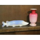 ANTIQUE GLASSWARE, opalescent glass Pike posy by Molineaux Webb (damage to tail) 10" length,