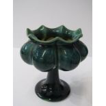 LINTHORPE POTTERY, green glazed octagonal lobbed pedestal small vase, impressed mark, model no 1441,