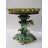 WEDGWOOD MAJOLICA, putti support base comport, 8.5" height (crude repaired rim)