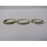 3, 9ct GOLD DIAMOND SET ETERNITY STYLE RINGS, sizes O/P/I