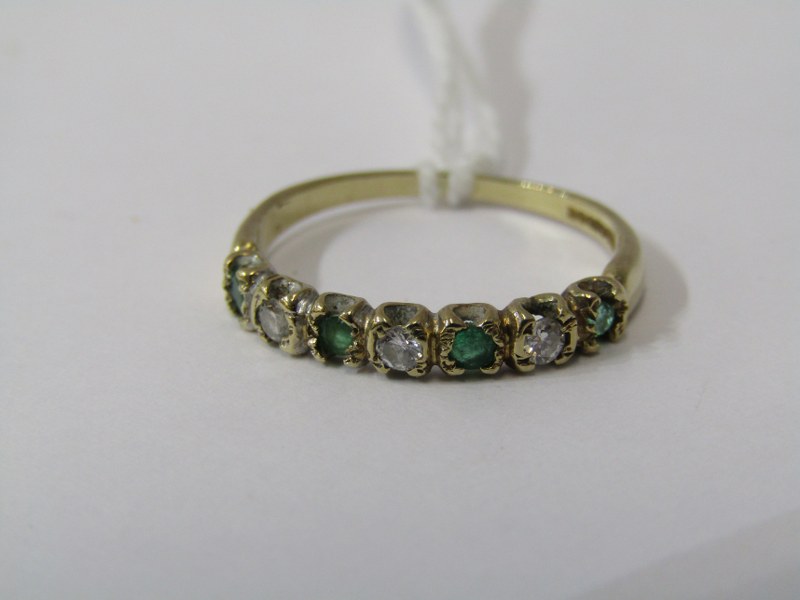 9ct YELLOW GOLD EMERALD & DIAMOND ETERNITY STYLE RING, 4 brilliant cut emeralds each seperated by