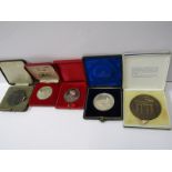 BOXED MEDALLIONS, 5 medallions & coins, London & Birmingham railway centenary medal 1838-1938,