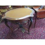 VICTORIAN ROSEWOOD SERPENTINE FRONTED FOLD TOP CARD TABLE, foliate carved cabriole legs with