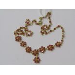 18ct YELLOW GOLD RUBY NECKLACE, unusual floral design 18ct yellow gold brilliant cut ruby set