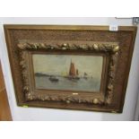 H. FABRE, signed oil on panel "Dutch shipping Scene", 6.5" x 11"